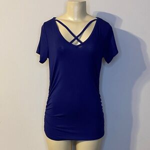 Planet Motherhood Navy Blue Crisscross Maternity Top Size S